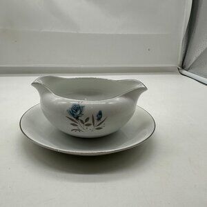 Vintage Royal Taunton Gravy Boat Blue Rose Underplate